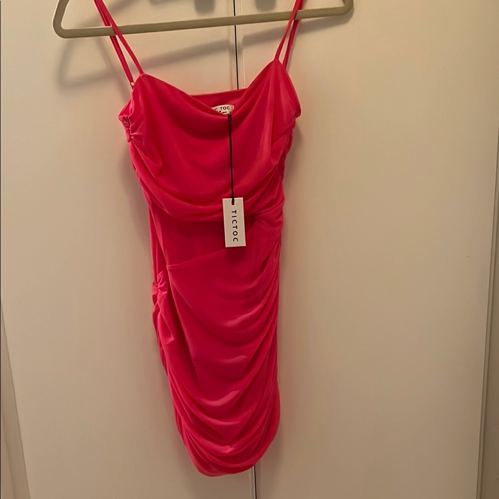 TICTOC Pink Ruched Mini Dress Spaghetti Strap Bodycon